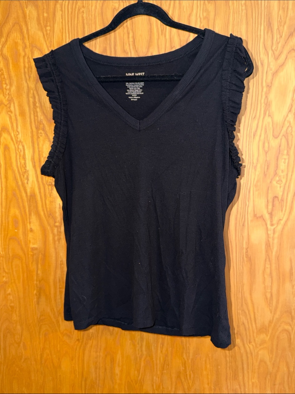 Nine West Black V-Neck Ruffle Sleeve Tank